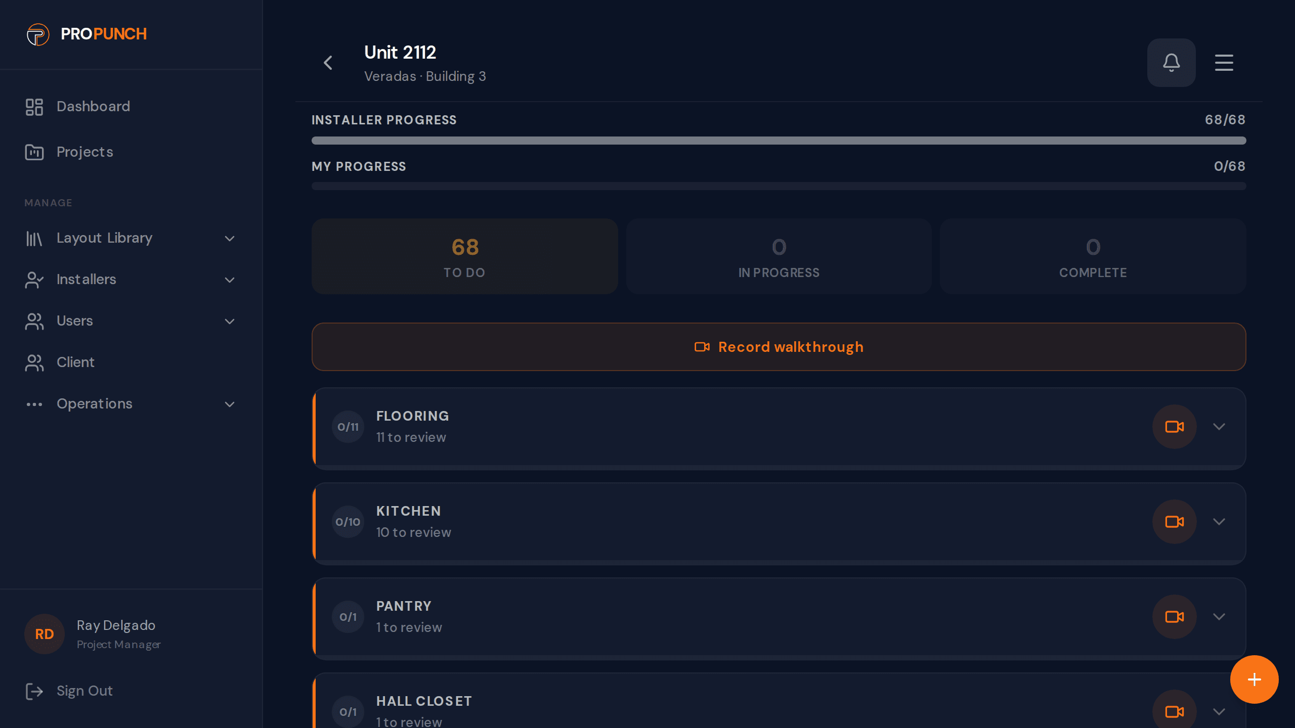 PM review interface showing unit status and photo documentation